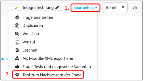 Erreichen des Tools über die Fragensammlung