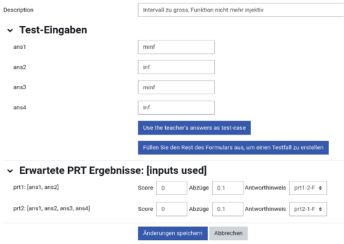 Dashboard zum Testen der Fragen